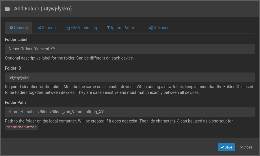 Add Folder Knopf in der Syncthing-Oberfläche